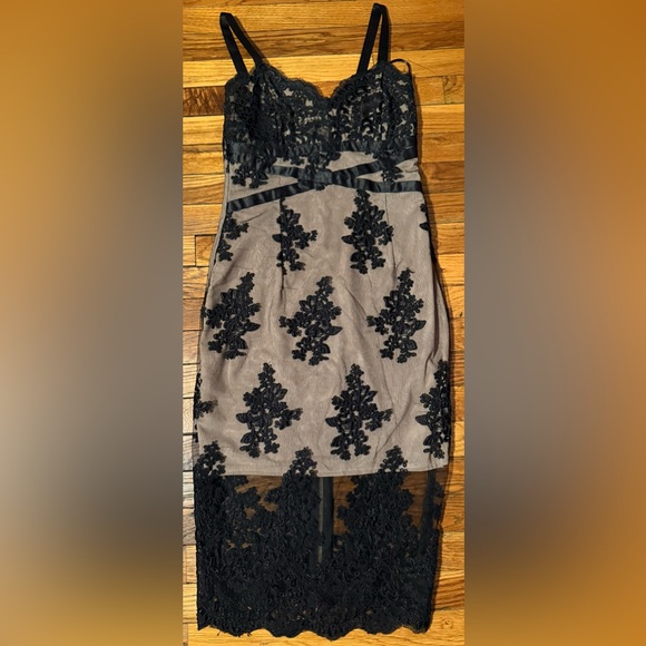 BRONX & BANCO black tan lace sleeveless below knee dress US 6 - Picture 1 of 12